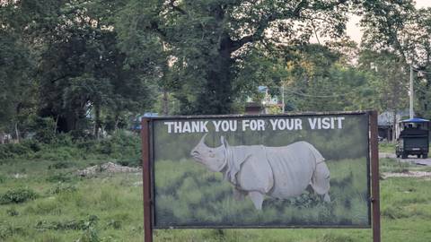 Sign with a rhino illustration saying 'Thank you for your visit'.