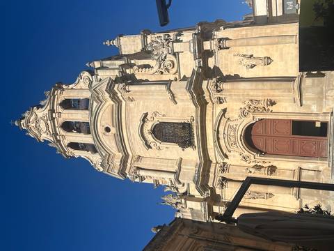 Close-up of a historical church facade.
