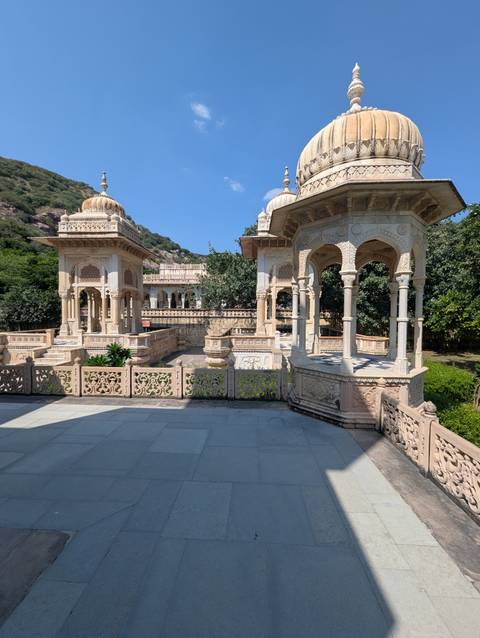 Beautifully carved pavilions in a historic site.