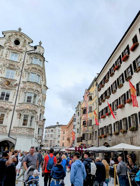 Colorful buildings with traditional architecture in a city scene.