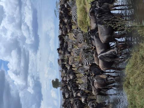Sunset over a water body with dramatic clouds.