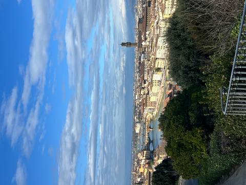 Florence cityscape with Arno River and iconic tower.