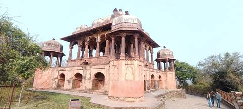 Historic Indian pavilion with intricate architecture.
