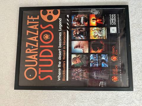Poster advertising Ouarzazate movie studios and famous film titles
