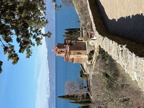 St. John at Kaneo church overlooking Lake Ohrid with mountains beyond (duplicate).