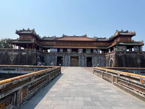 Grand Ngo Mon Gate of the Hue Imperial City viewed from the bridge approach.
