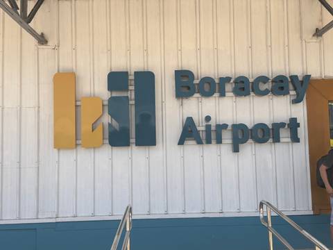 Exterior wall sign reading 'Boracay Airport' at the terminal entrance