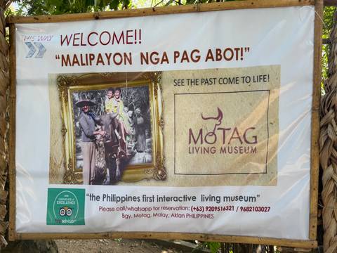 Informational banner for Motag Living Museum with photos and text