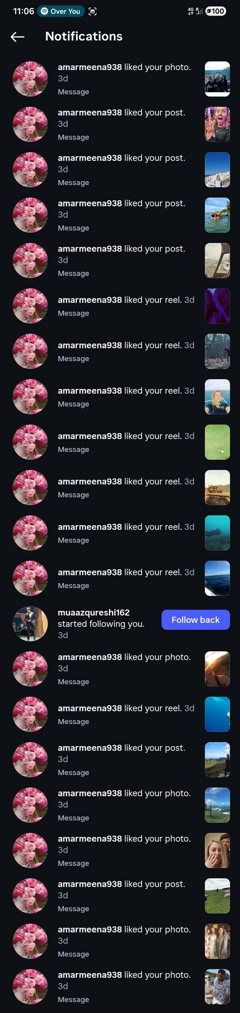 Screenshot of social media notifications displayed on a dark background.