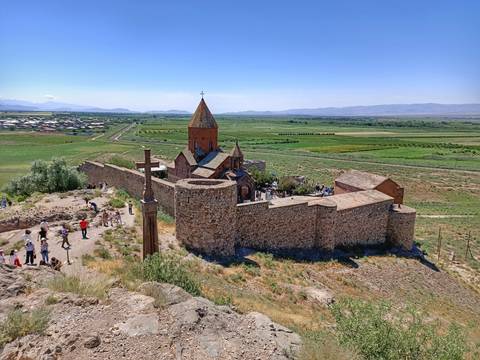 Panoramic view of Khor Virap Monastery with Mount Ararat in the distance