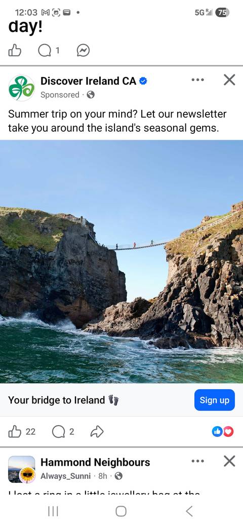 Adventurers crossing a narrow rope bridge suspended high between rugged sea cliffs