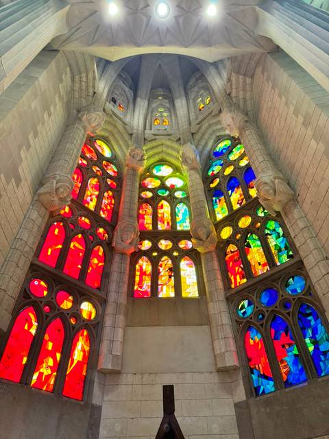 Vibrant multicolored stained-glass windows inside Barcelona’s Sagrada Família