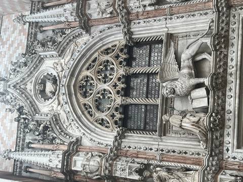 Close view of Doge's Palace portal with winged lion of St Mark relief