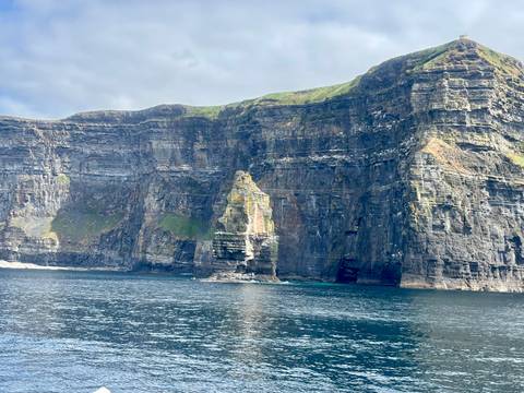 Sheer sea cliffs rising above the Atlantic with turquoise water below.