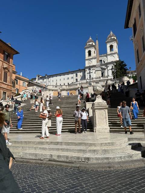 Crowds ascending the Spanish Steps in Rome on a bright afternoon.