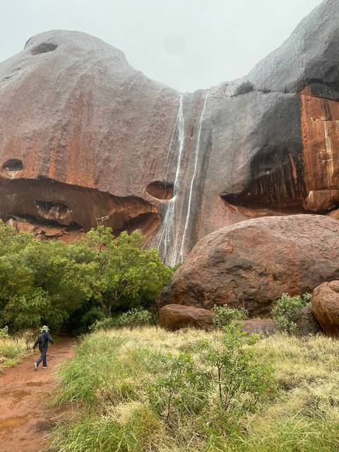 Rock formation with water trickling down.