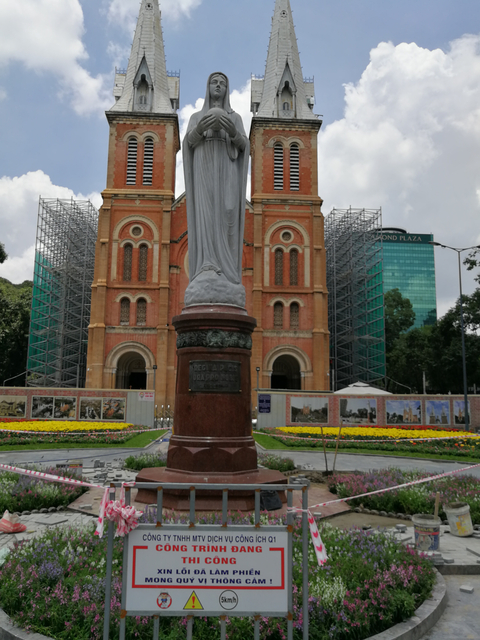 Historic cathedral with scaffolding in the background.