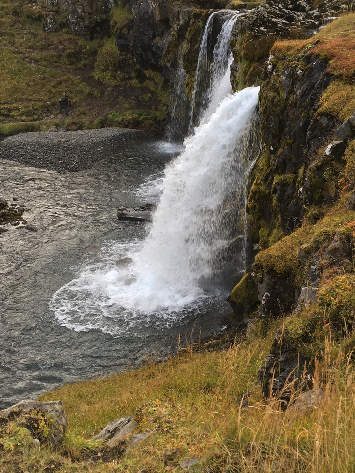 Gros plan d'une cascade qui s'écoule dans un cadre naturel.