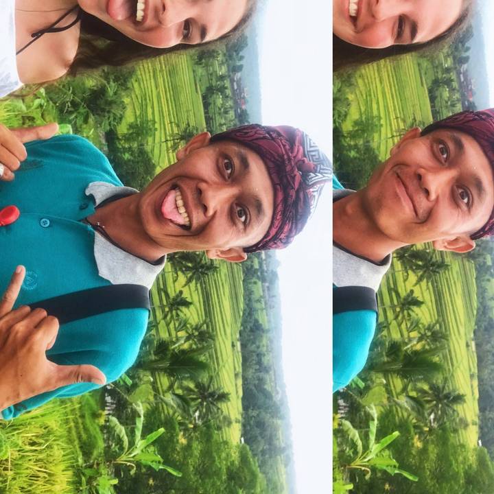 Gros plan de personnes souriantes en plein air sur un fond luxuriant.