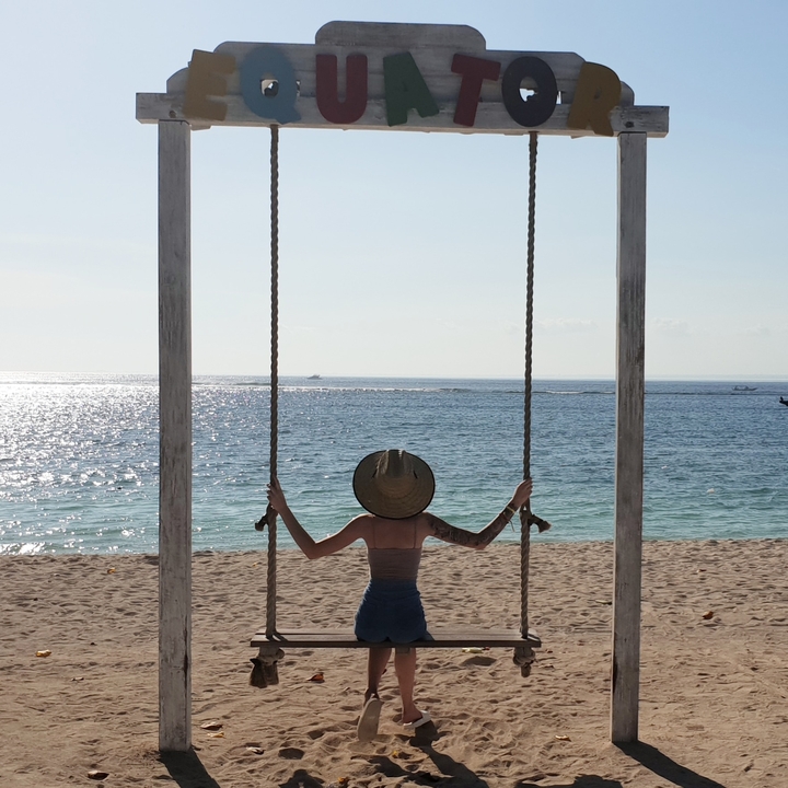 Personne sur une balançoire de plage face à l'océan.
