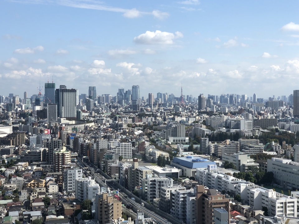 Vue panoramique d'un horizon urbain avec de nombreux bâtiments.
