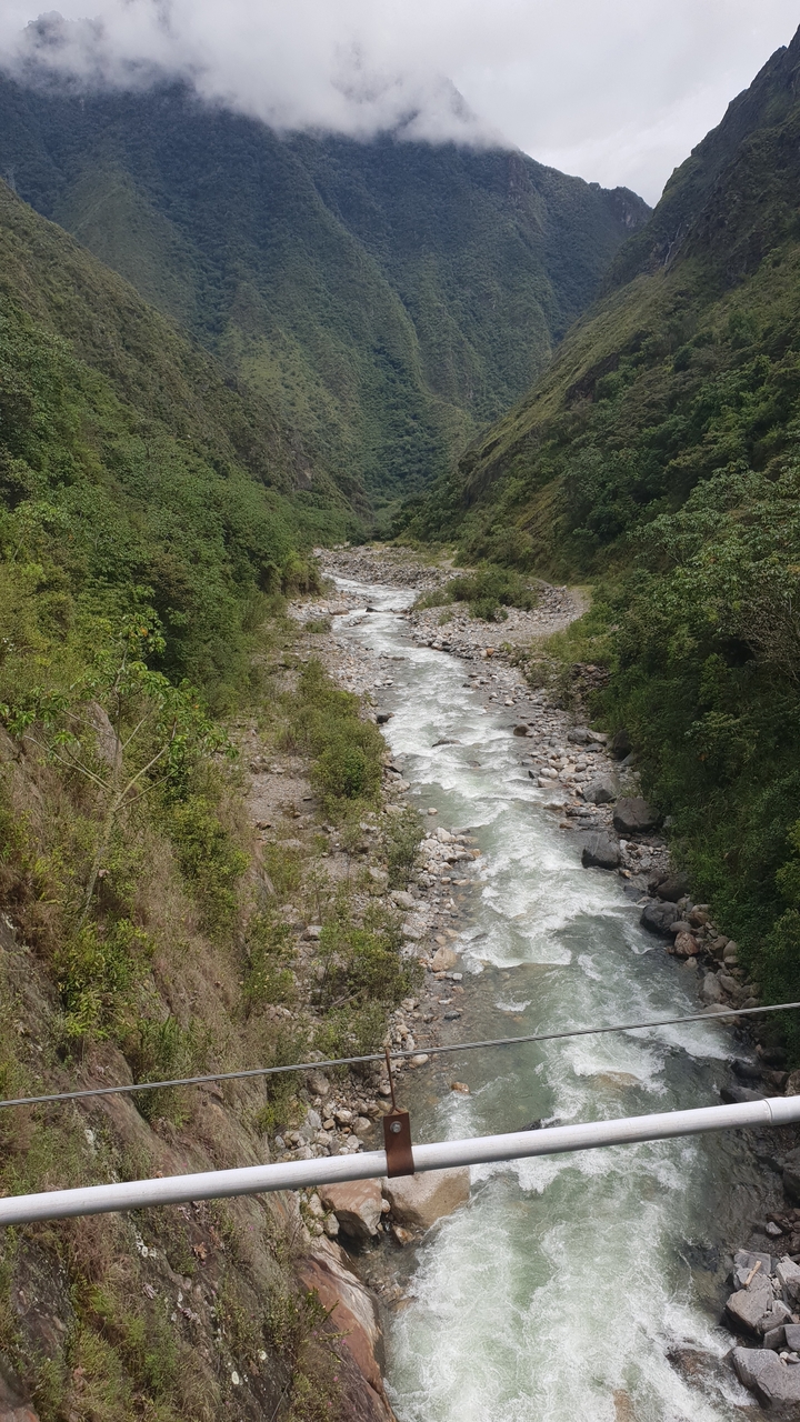 Rivière aux rives rocheuses entourée d'un feuillage dense.