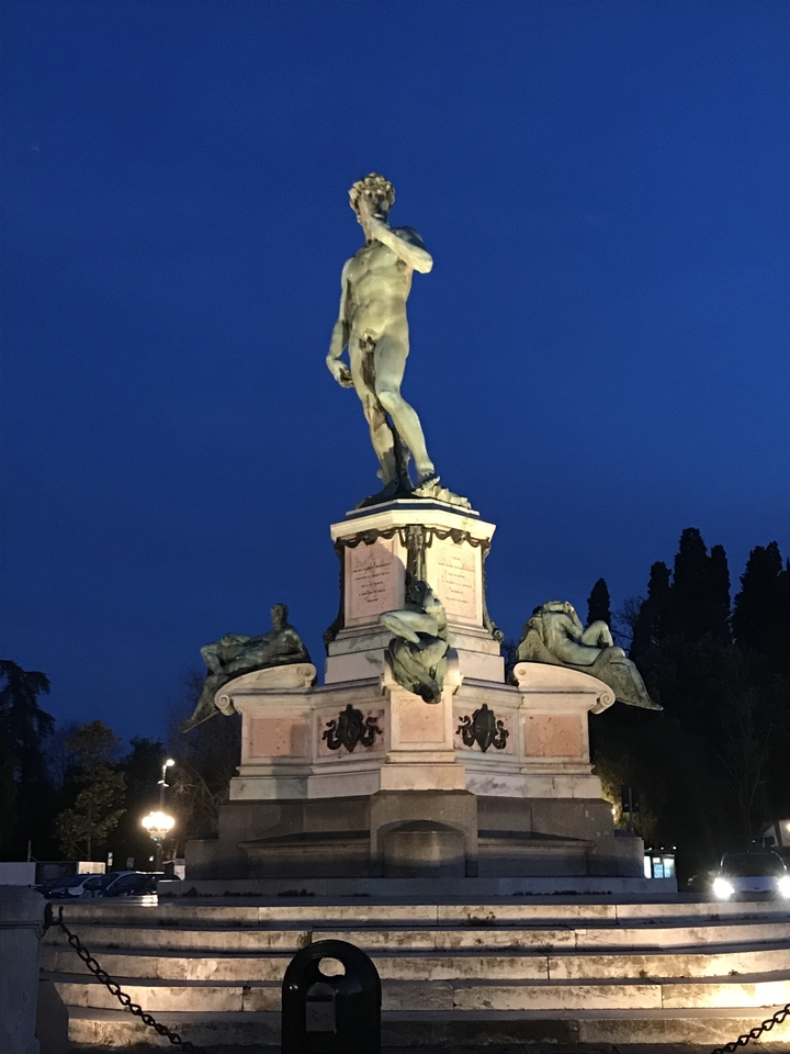 Statue in Florence, Italy, at night.