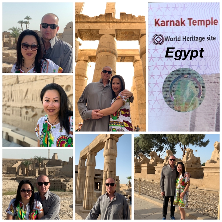 Collage de diverses images d'Égypte avec des personnes et des monuments.