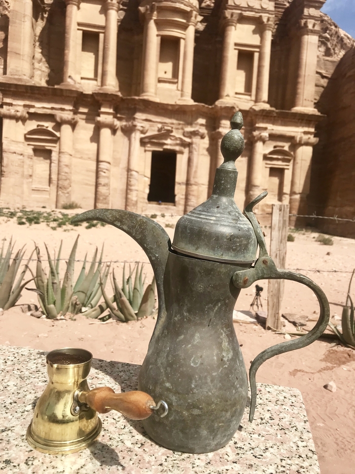 A traditional coffee pot in front of the Monastery in Petra.