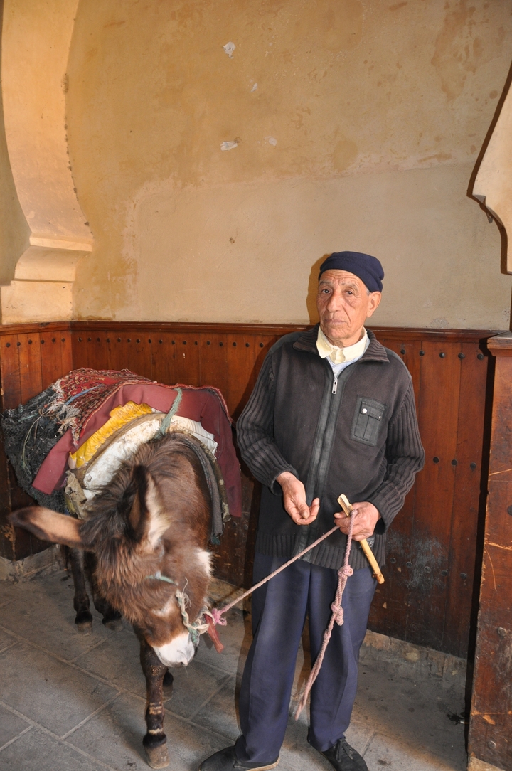Homme en vêtements traditionnels avec un âne