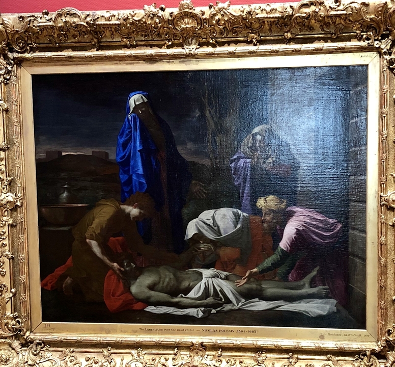 Une peinture sombre et lugubre représentant une scène religieuse.