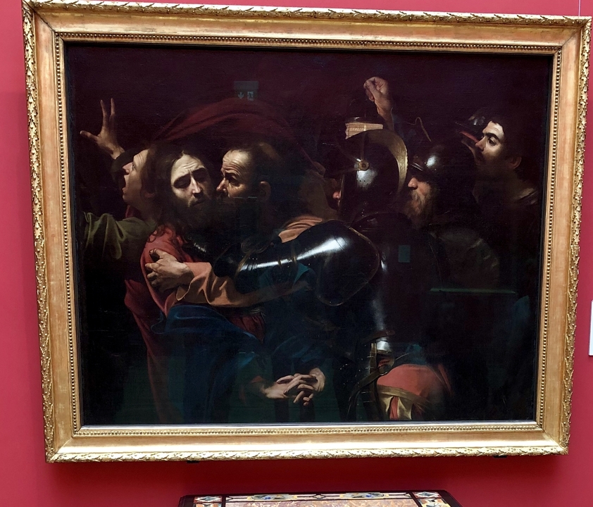 Un tableau sombre représentant une scène historique ou religieuse.