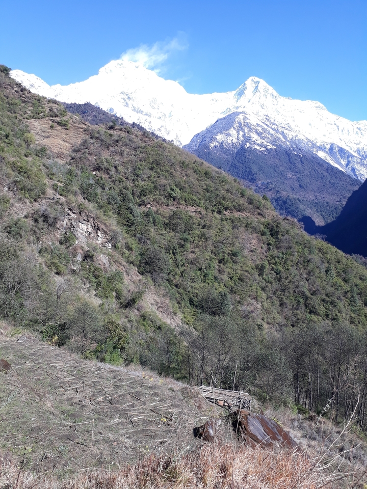 Vue paysagère d'une zone montagneuse avec une végétation variée.