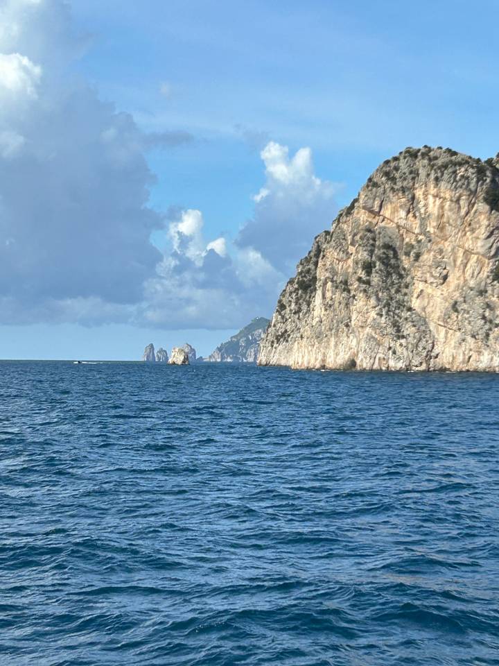 Vue de falaise avec océan étendu et ciel nuageux.