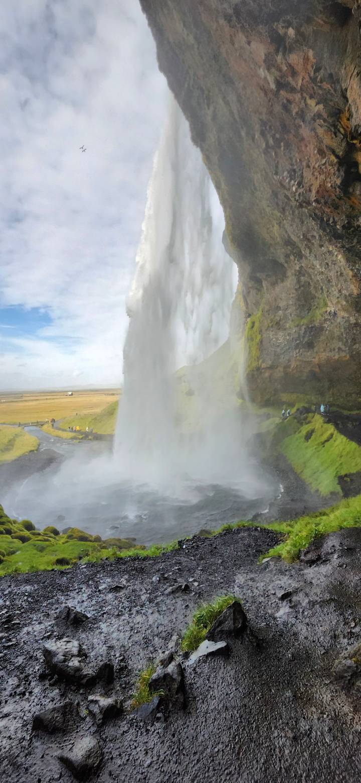 Une grande cascade avec un environnement verdoyant.