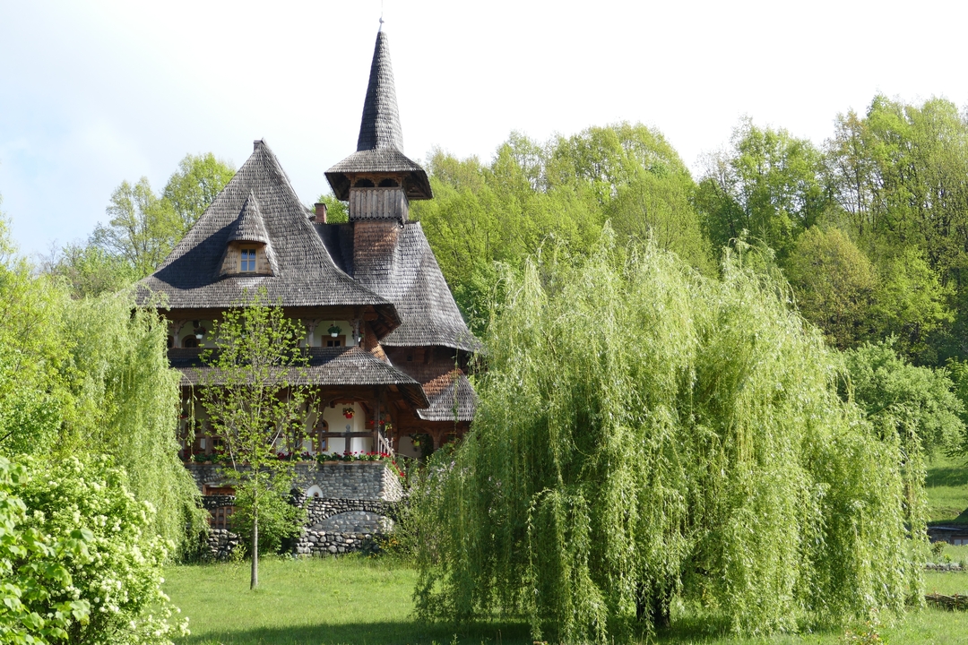 Maison à l'architecture unique dans un environnement luxuriant.