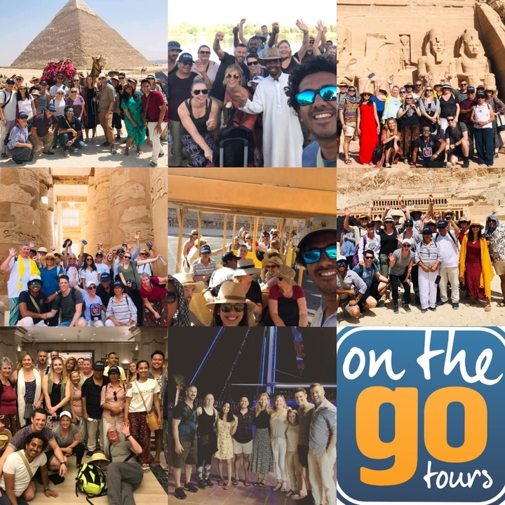 Collage de diverses photos de voyage avec des personnes.