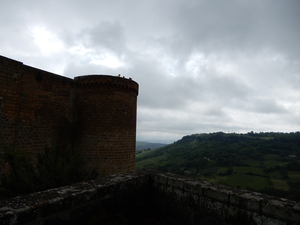 Tour de château avec une vue panoramique sur la campagne.