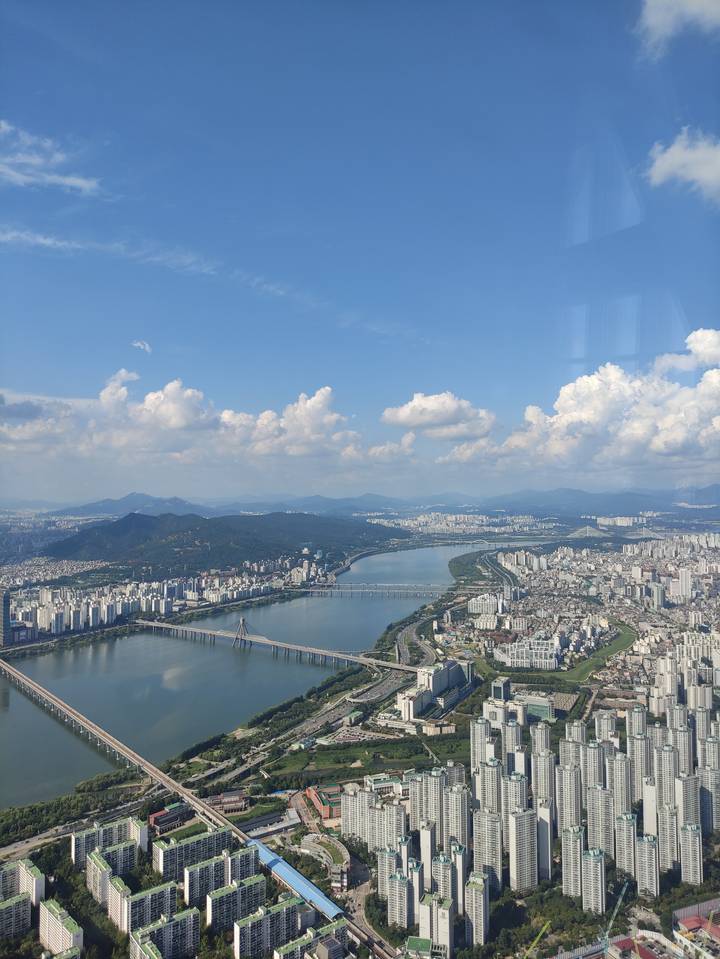 Vue aérienne d'une ville traversée par une rivière.