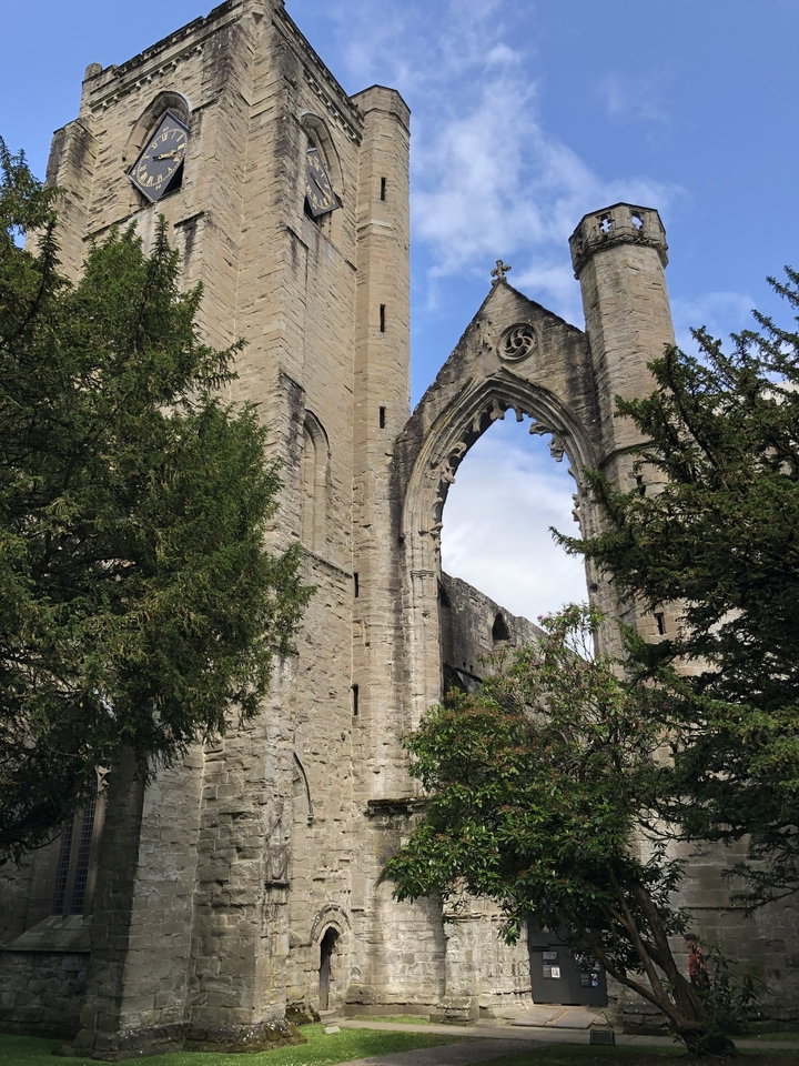 Église en ruines avec des arcs gothiques et de la verdure