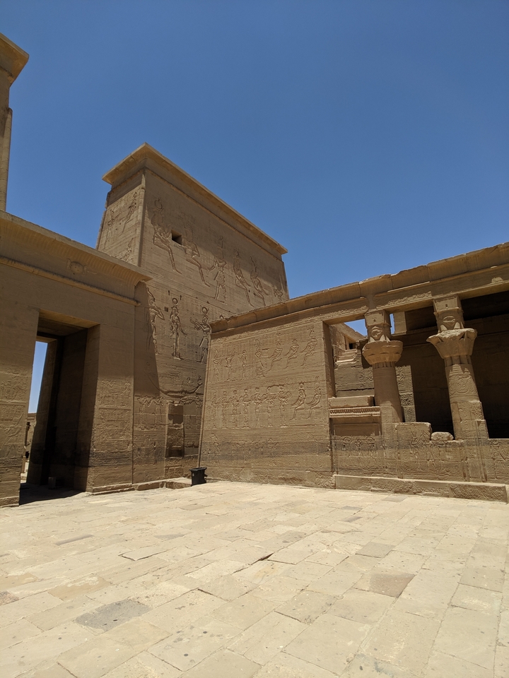 Close-up of ancient Egyptian temple architecture.