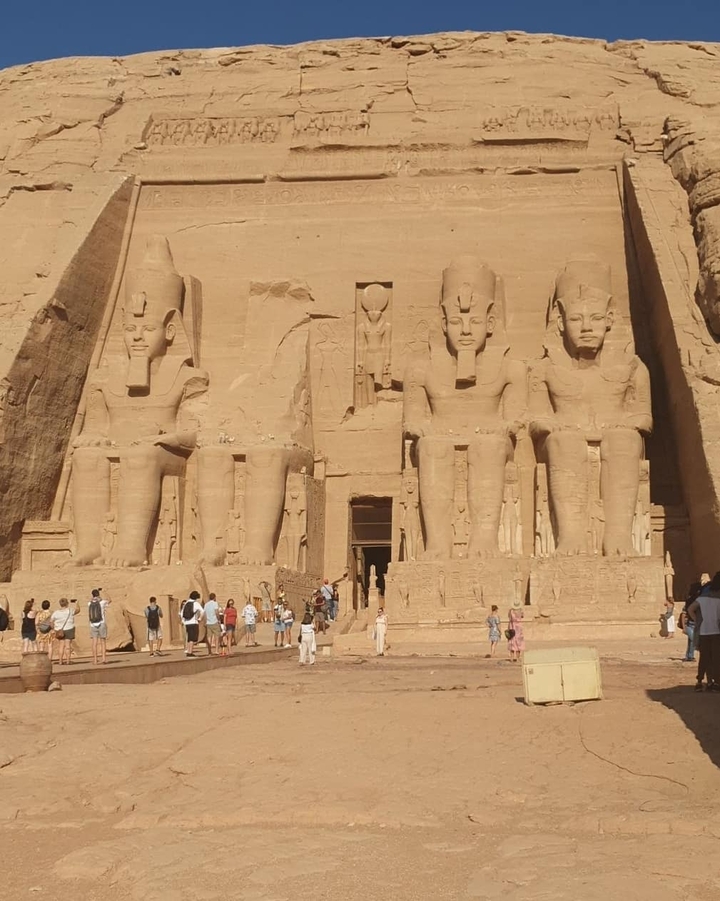 Tourists in front of the Abu Simbel temples.