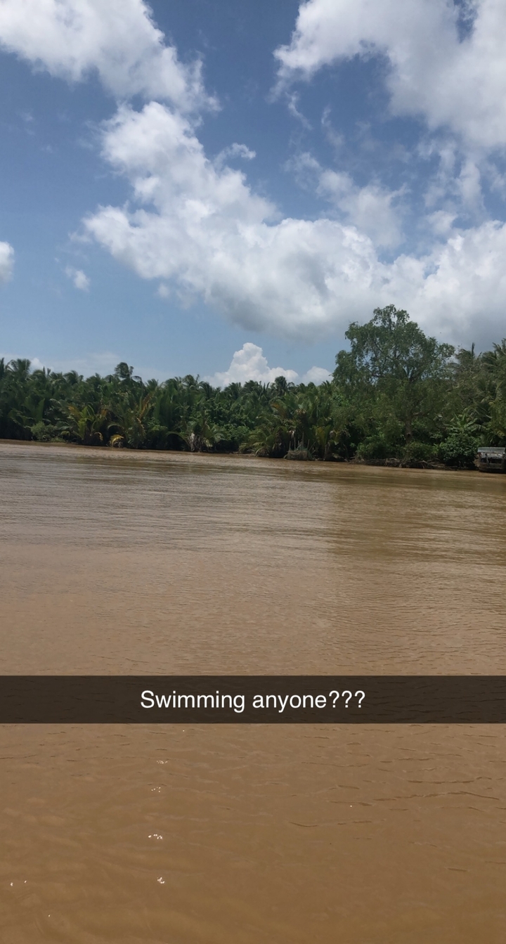 Rivière brune avec une végétation tropicale dense de chaque côté.