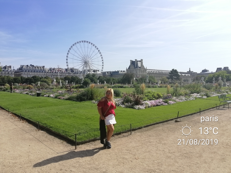 Personne dans un parc avec une grande roue, avec du texte superposé sur Paris.