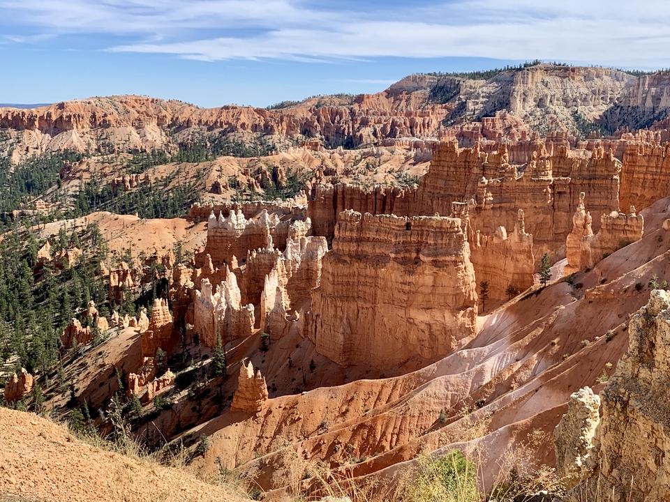 Le canyon de Bryce avec ses célèbres cheminées de fée sous un ciel dégagé.