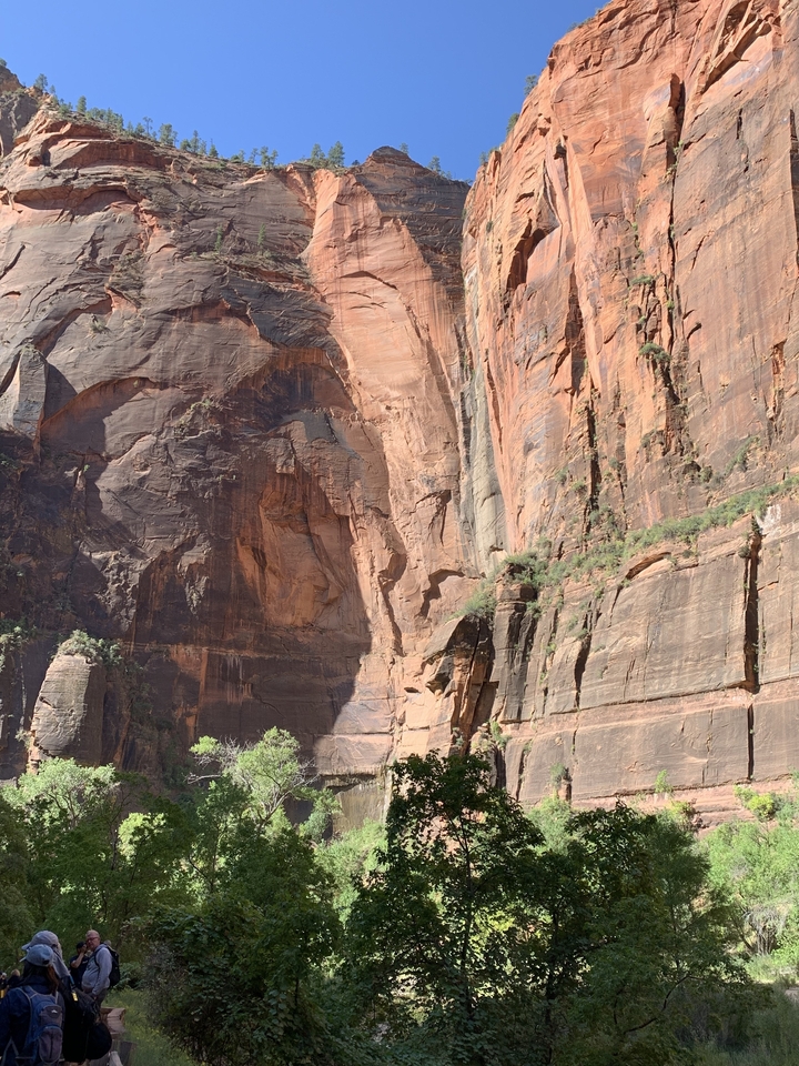 Parois rocheuses escarpées avec des ombres dans le parc national de Zion.