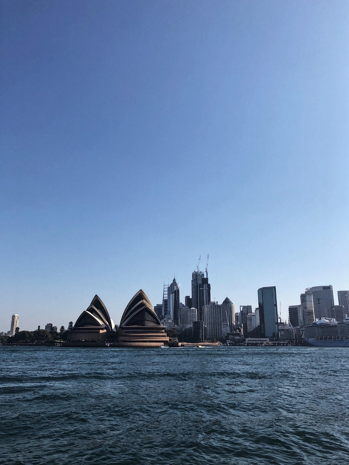 Horizon de Sydney avec l'emblématique Opéra et un ciel dégagé.