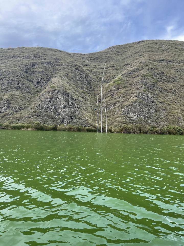 Hillside and lake translates to French as:
**Colline et lac**
Alternative translation:
**Flanc de colline et lac** (if emphasizing the slope/side of the hill)