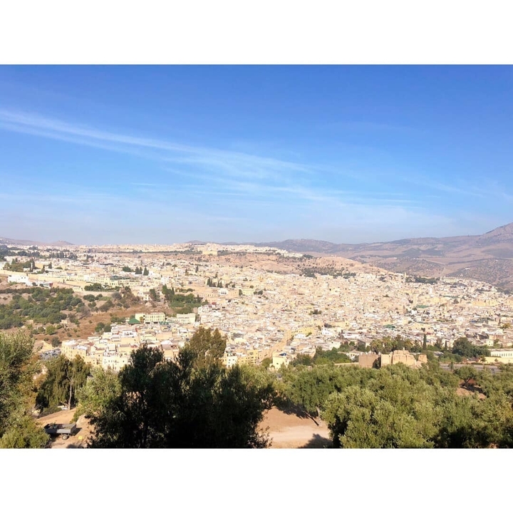 Panoramic view of a city with a mix of landscapes.