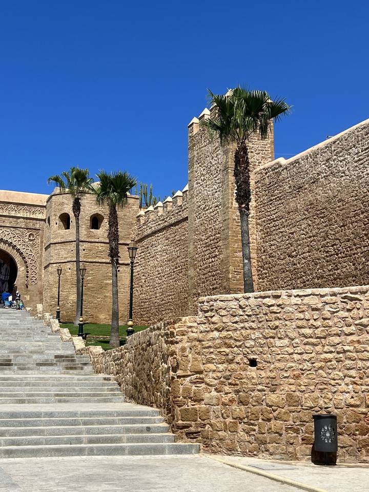 Vieux murs de forteresse avec des palmiers.